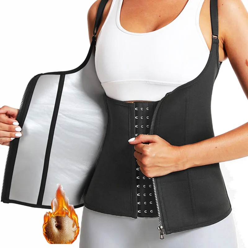 Aiithuug Hot Sweating Vest Women Weight Loss Corsets Body Shaper Body Building Vest with 3 Rows Hook Tummy Control Outside Zip