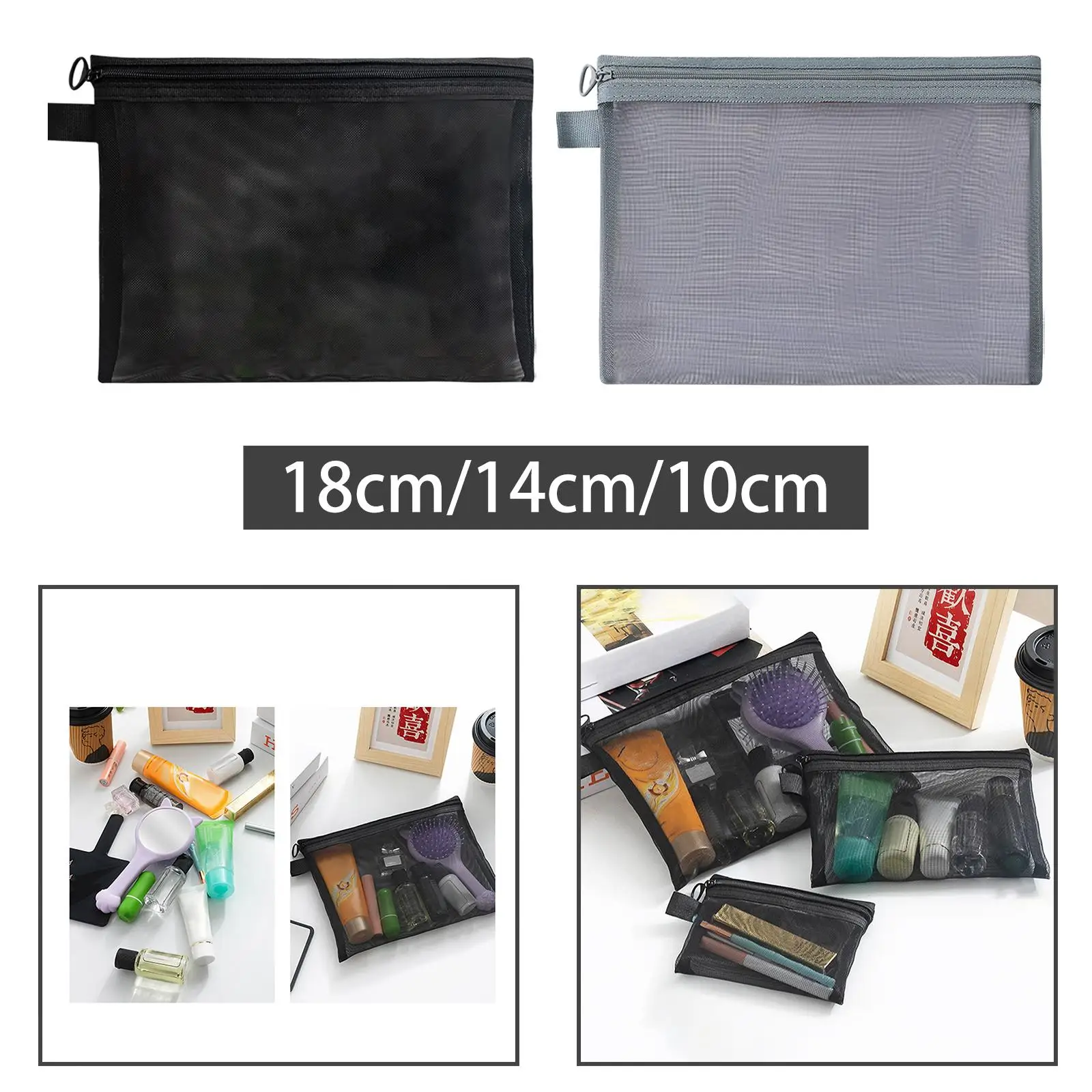 Travel Organizing Zipper Pouch Cosmetic Pouch Bag Mesh Makeup Bag Portable Mesh Travel Bag for Holiday Women Home Offices