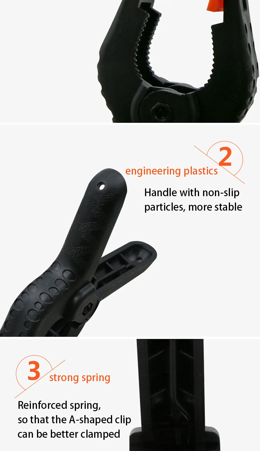2/3/4/6/9-Zoll-Klemmen für die Holzbearbeitung, Nylon-A-Klemme, 5 Stück, Federklemme, Handwerkzeuge und Zubehör. – Detail 5