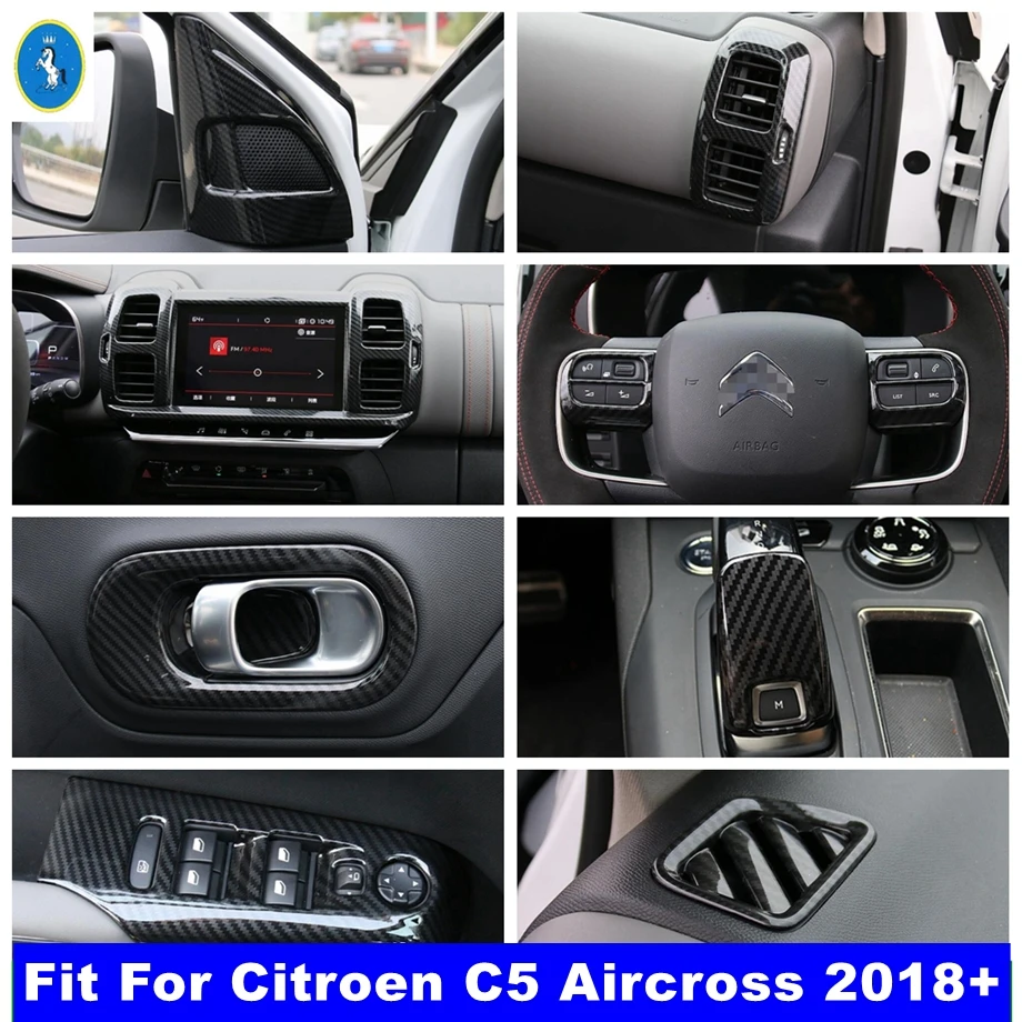 

Carbon Fiber Car Pillar A Speaker / Gear Knob / Glass Lift Button Cover Trim Accessories Fit For Citroen C5 Aircross 2018 - 2024