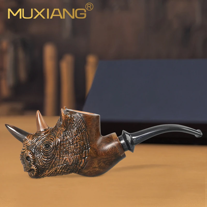 

MUXINAG briar tobacco pipe hand-carved pipe rhino shape pipe father's day gift freestyle pipe cumberland pipe mouth