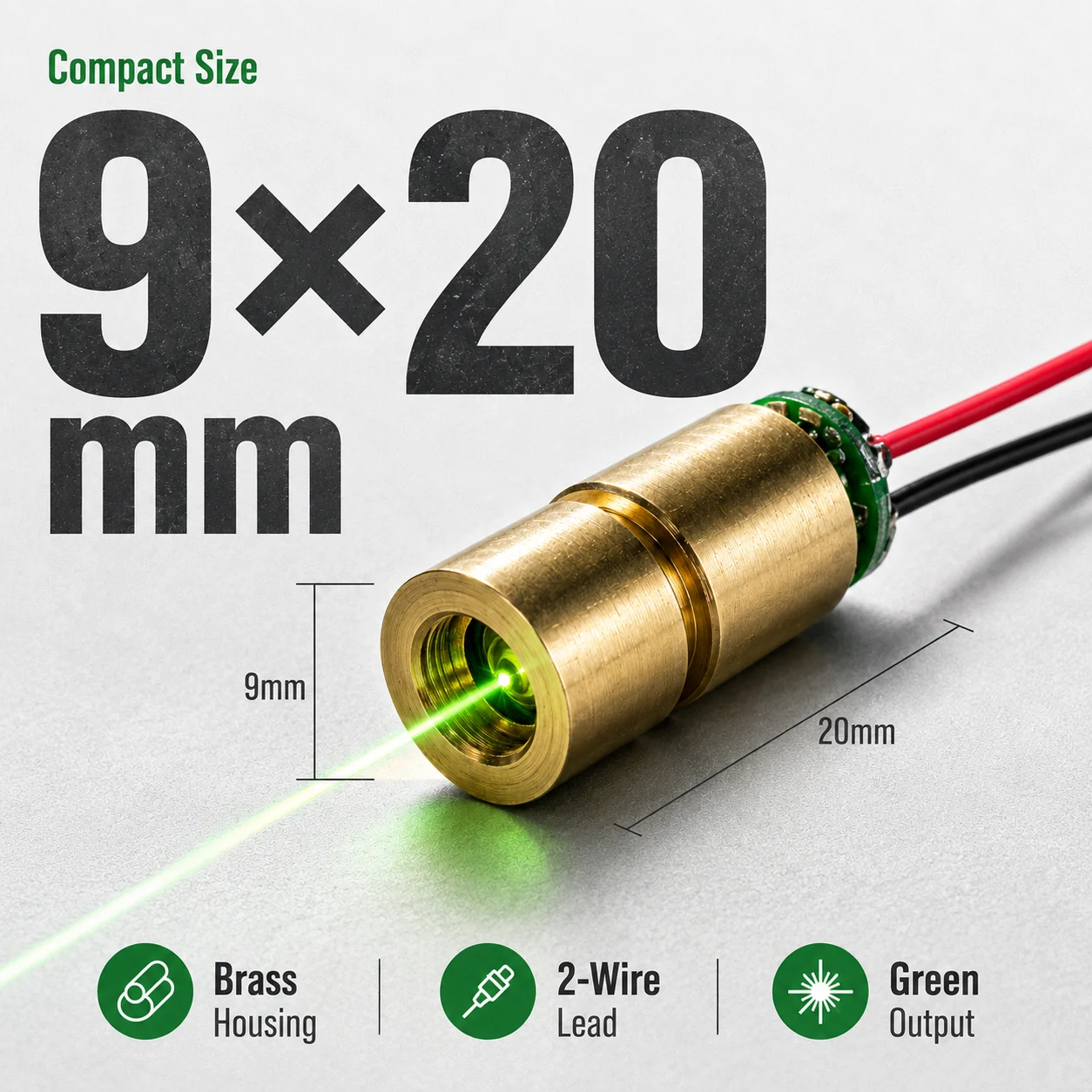 ZhonNa Green Laser Module 9x20mm Compact Laser Head DIY Engraving Machine Accessory Optical Tool Instrument Parts Component Gear
