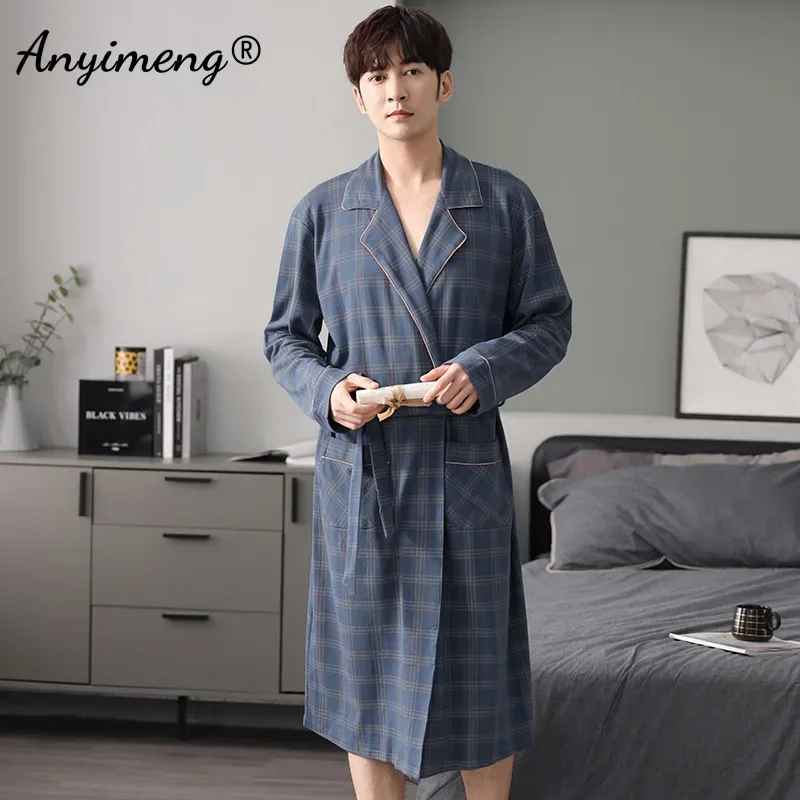 Plus Size 4XL Autumn Winter New Robes for Men Good Quality Mens Robe Belted Bathrobe for Male Kintted Cotton Luxury Sleepwear