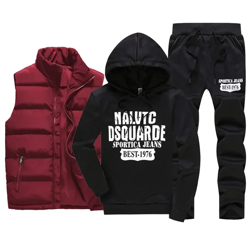 2024 Men's Tracksuits Casual Set 3 Pieces Warm Vest Sweatpants Hoodie Letter Printed Plus Size 5XL Mens Joggers Set Sweat Suits