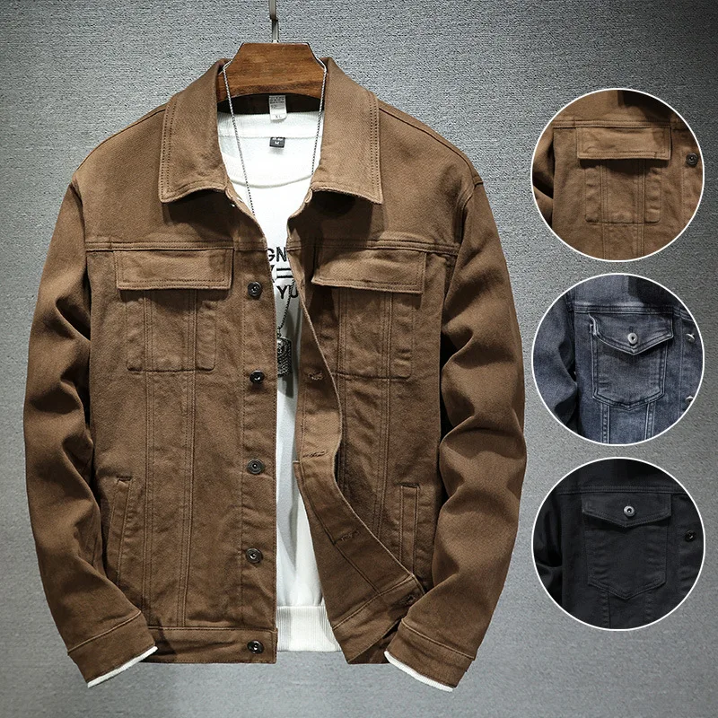 Coat Men Denim Coats Turn Down Collar Jackets Single Breasted Full Sleeve Vintage Y2k Streetwear Work Casual Jacket Simple 2026