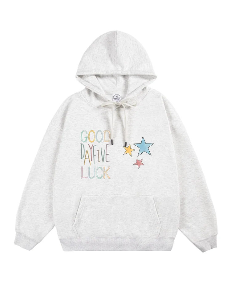 Otoño Invierno americano Retro Color sólido Top juventud Casual deportes colorido Lucky Star moda suelta cómoda suave Sudadera con capucha