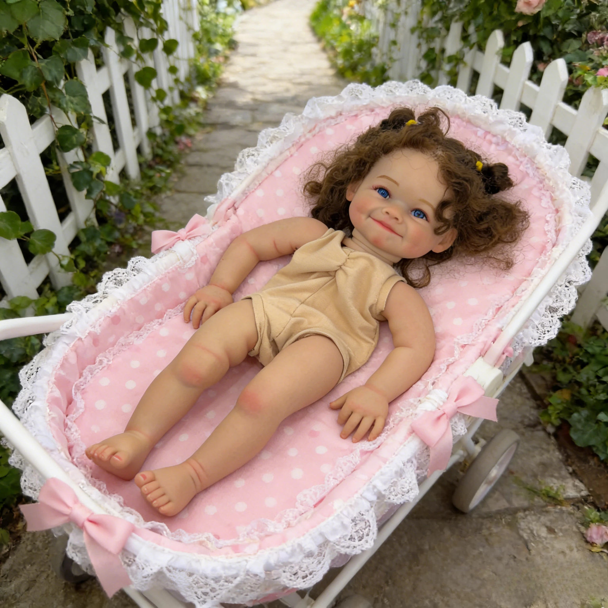

24'' Handmade Unfinished Doll Kit Bebe Raya Lifelike Reborn Parts Curly Brown Hair Included