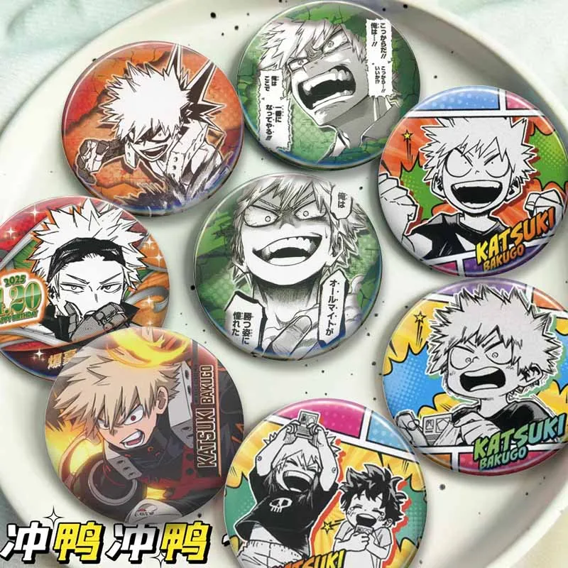 32/58mm Anime Figure Katsuki Bakugo Badge Handmade Round Enamel Pins Snap-in Cartoon Brooch Backpack Clothes Jewelry Accessories