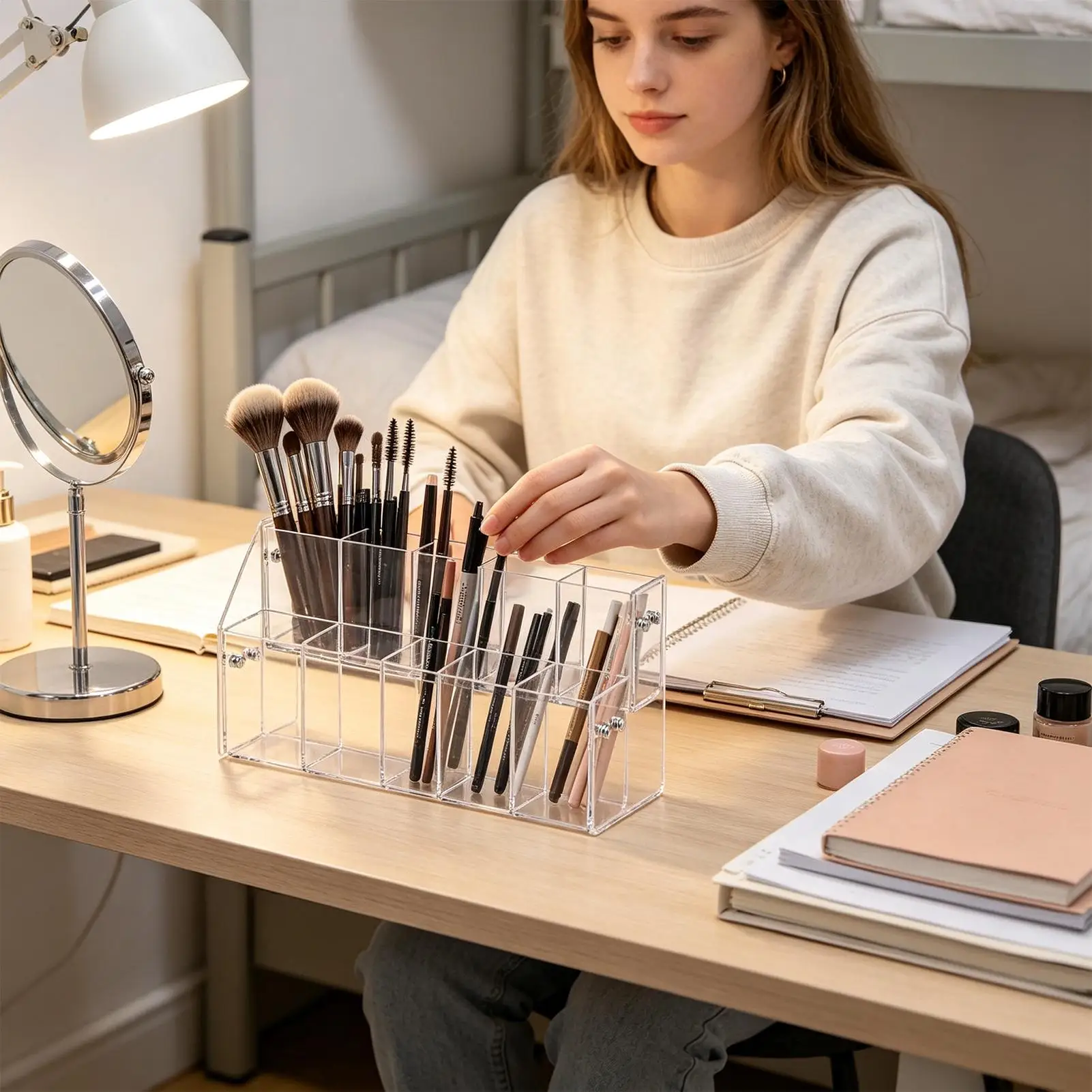 Acrylic Pencil Holder 2 Tier/4 Tier Acrylic Vertical Clear Rack Colored Pencil Organizer For Office School Teacher Student Kids
