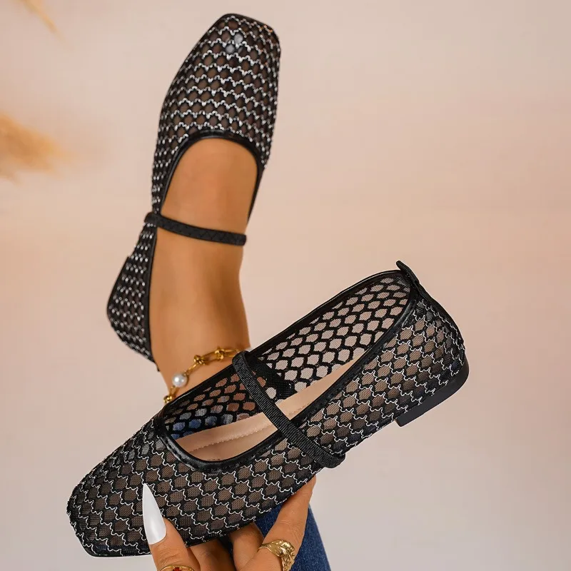 Spring Autumn New Mesh Breathable Women's Flats and Loafers Fashion Solid Simple Square Toe Casual Women Shoes  