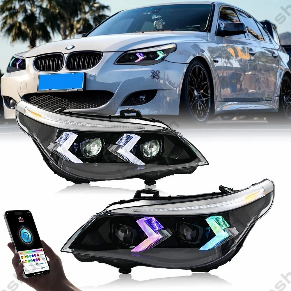 Pair LED Headlights For 2003-2010 BMW E60 E61 M5 5-Series 525i 528i 530i 540i Headlight Front Lights Turn Signal DRL Head Lamp