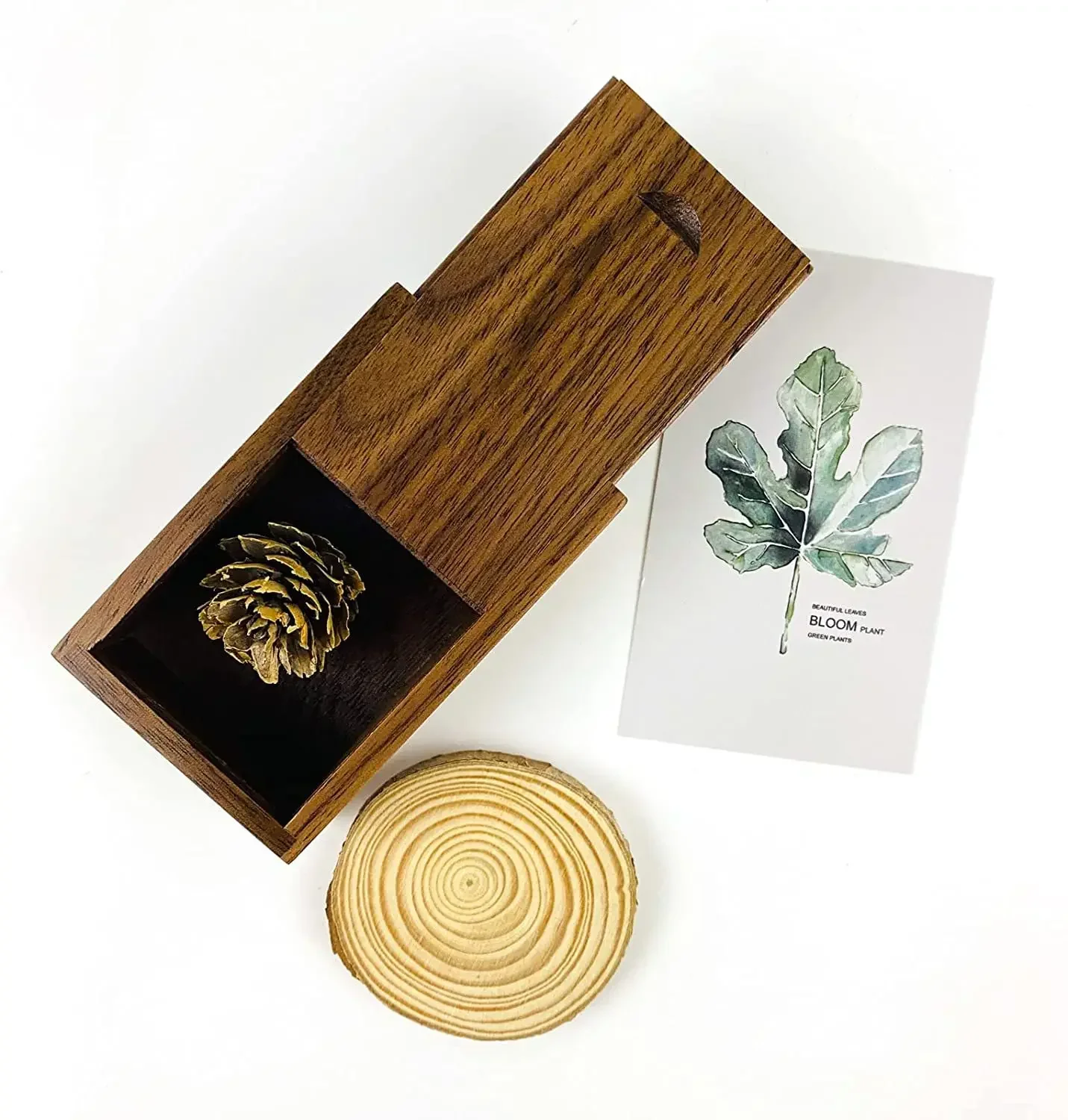 3.15x2x0.98inch Natural Wood Gift Boxes with Sliding Top Storage Box for Necklace Ring Jewelry or USB Wood Storage Box