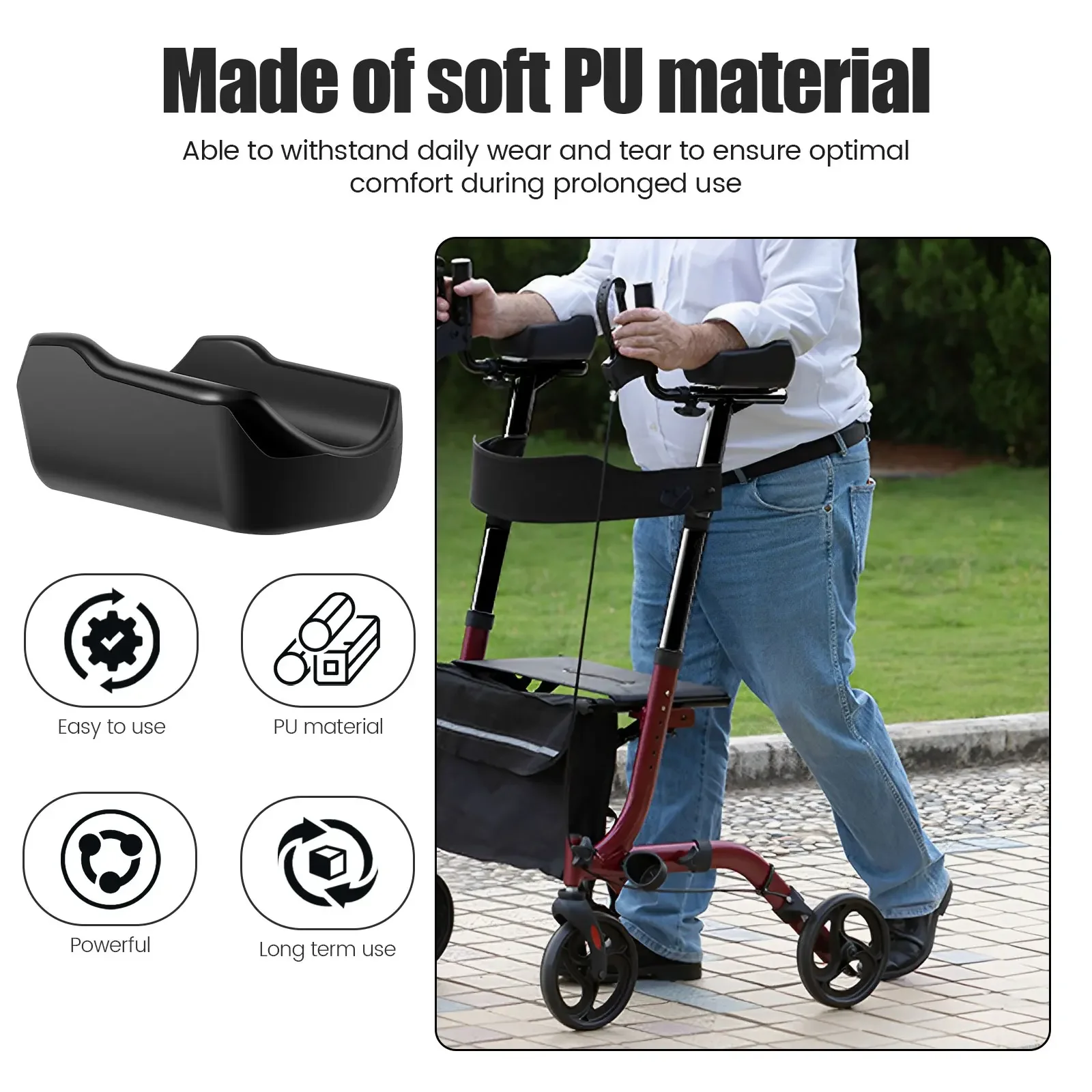 

Universal Armrest Pad Ergonomic Upright Walker Wear Resistant Rollator Forearm Pad Provide for Cushioning and Relieve Pressure