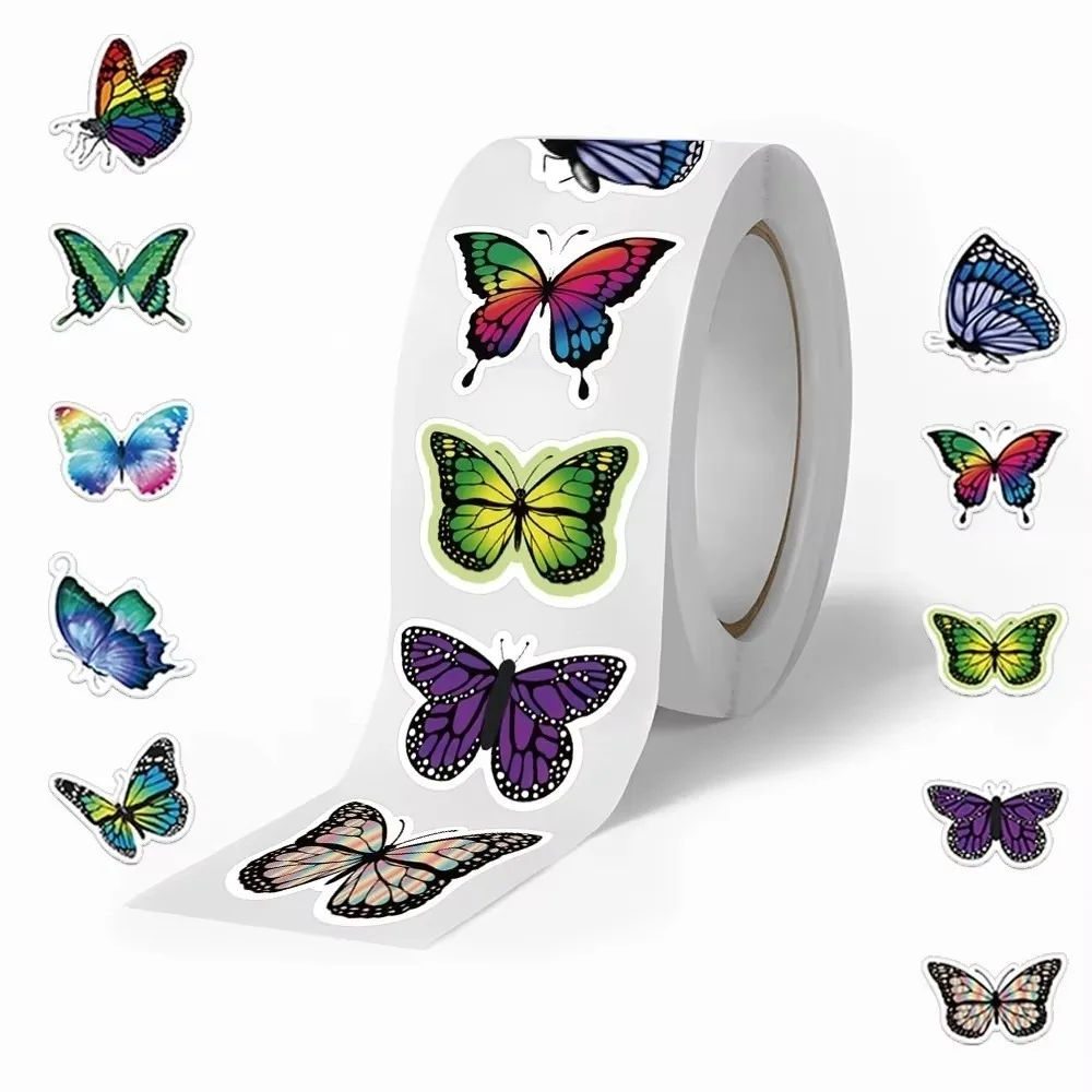 500PCS/Roll DIY Butterfly Stickers Waterproof Colorful Butterfly Guitar Sticker Decoration Sticker Decor for Water Cup Computer
