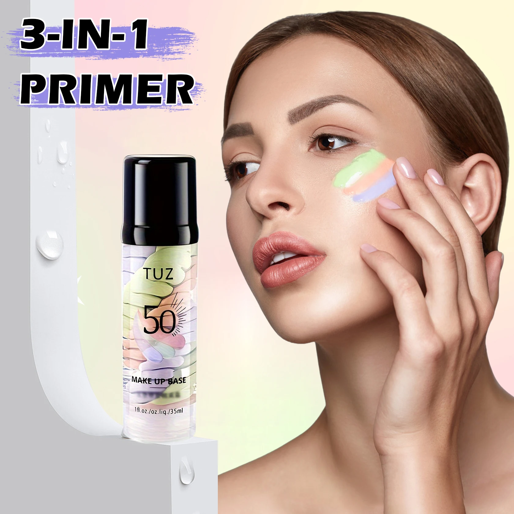 2025 신제품 3 in 1 메이크업 전용 프라이머, 자외선 차단 크림, SPF 50, 원스텝 컬러 코렉터 페이스 프라이머, 잡티 커버