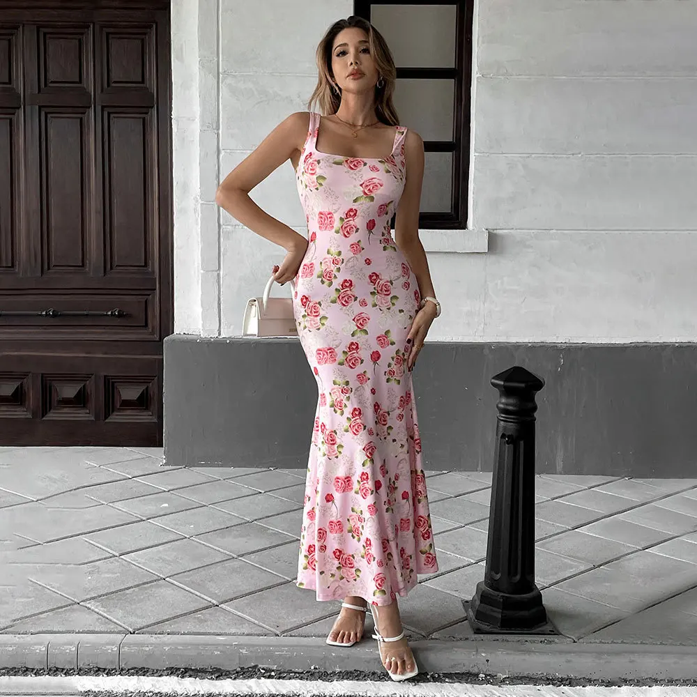 

New Floral Suspender Split Sleeveless Patry Beach Style Suspender Dress Women Mini Dress 2025 Summer Sexy Sweet Pure Sexy Dress