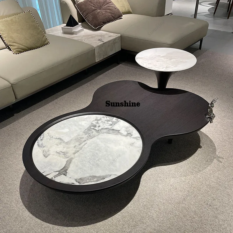 Marble Home Villa Round Luxury Size High and Low Combination Coffee Table