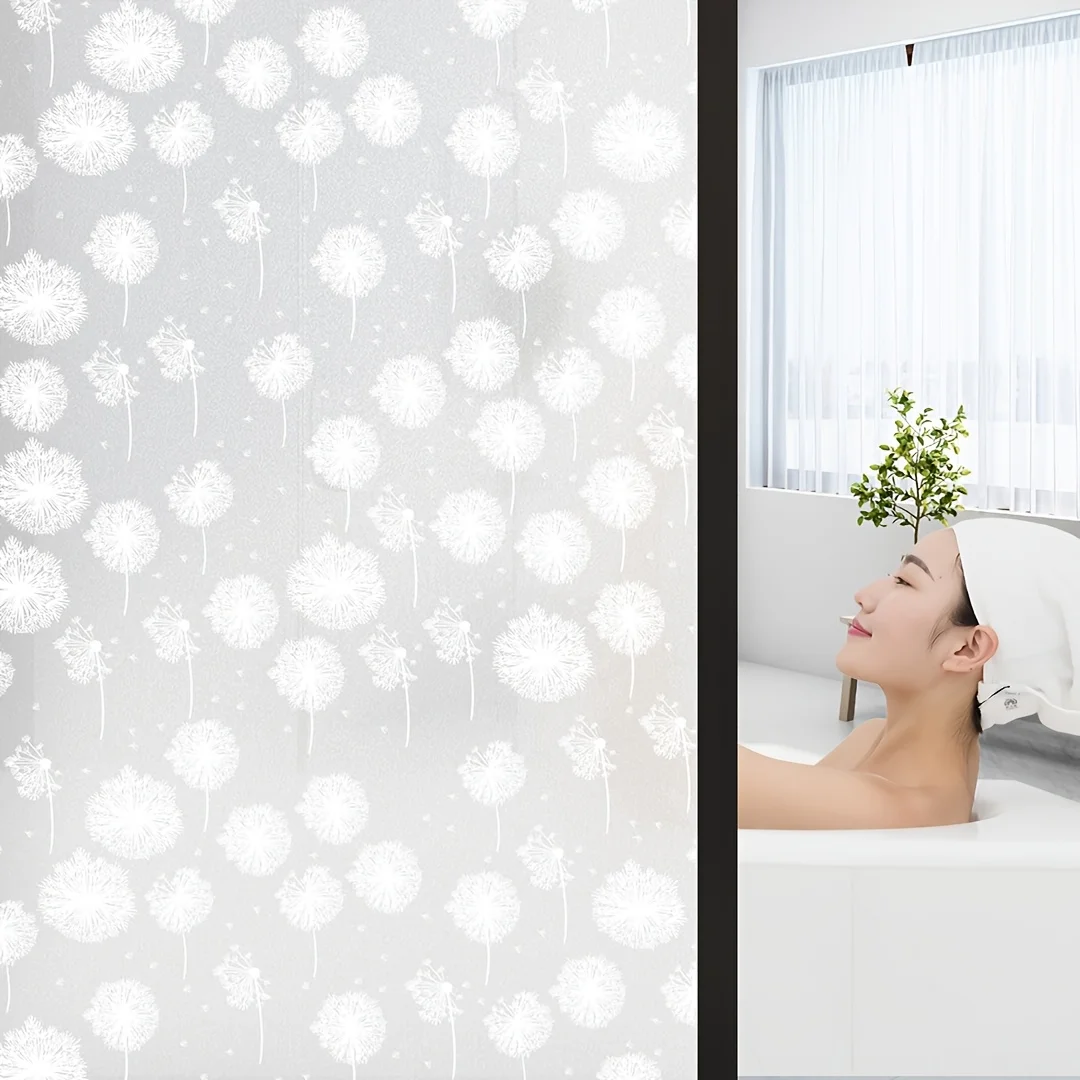 Dandelion Pattern Privacy Window Film Roll Frosted Static Cling UV Block Heat Block for Bathroom Shower Home Door
