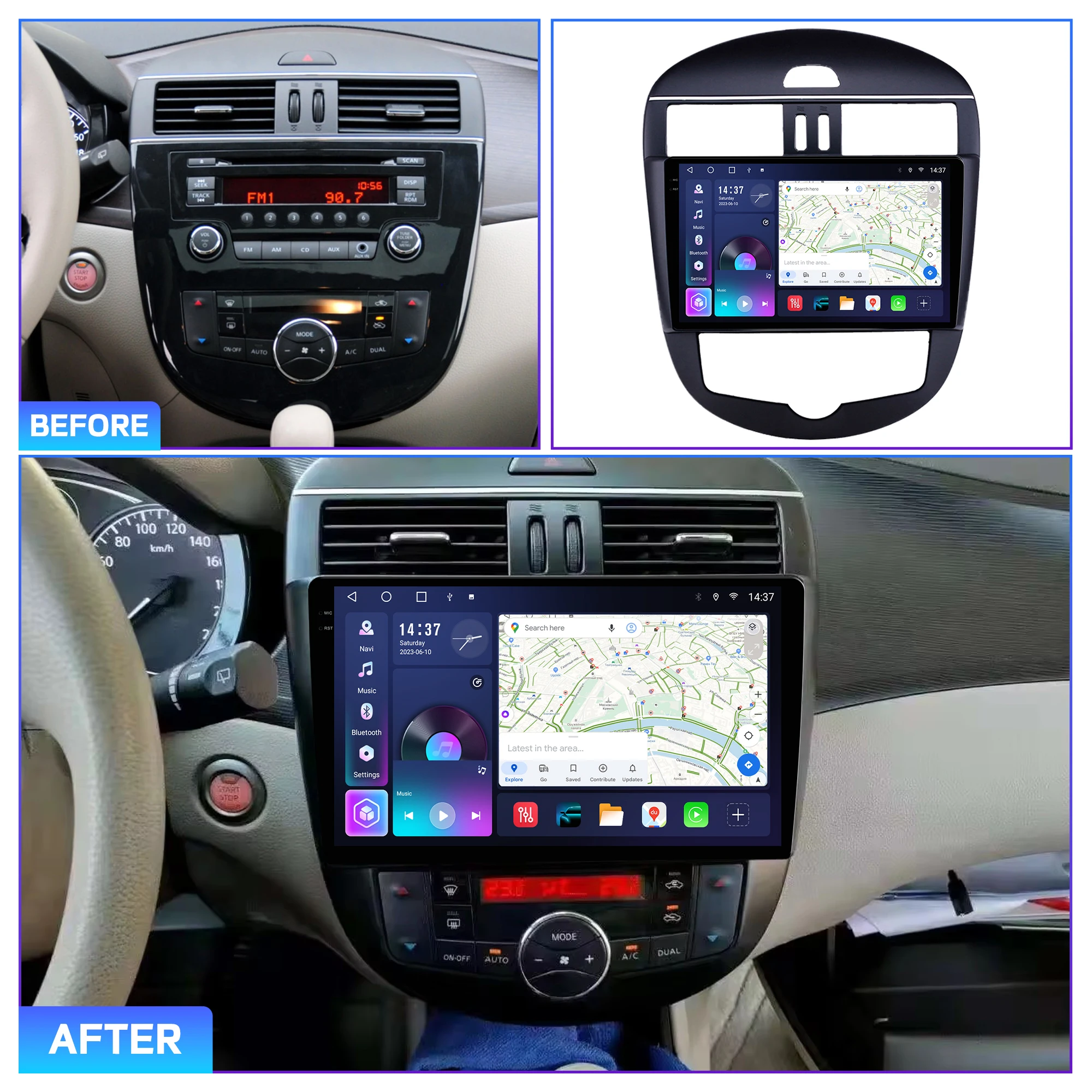 Penhui Android Car DVD Player 2 Din for Nissan Tiida 2011-2014 AUTO AC Multimedia Screen with DSP, Bluetooth, Audio & CarPlay