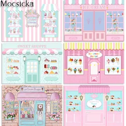 Mocsicka Ice Cream Candy Shop Theme Photography Backdrop Candy Bar Sweet Shoppe Birthday Party Decoration Background Photoshoot