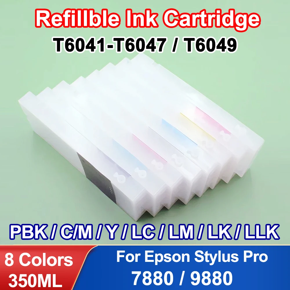 350ML 8 Colors Empty Refillable ink cartridges with chips for Epson stylus pro 7880 9880 Inkjet Printer T6041-T6047 T6049