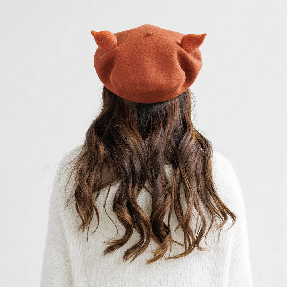 Animal Ear Wool Beret Frog Big Eye Winter Berets Kawaii Women Casual Warm Retro Painter Hats for Gift