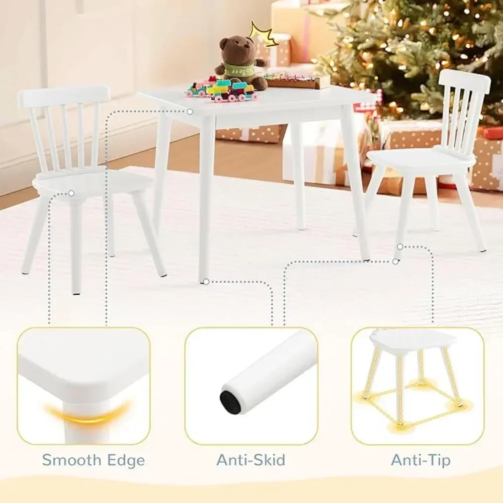 Table et chaises en caoutchouc blanc pour enfants, ensemble de table et chaise pour tout-petit, jeu d'art, activité artisanale, ether