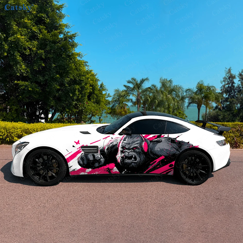 

2pcs.Cool Sci-Fi DJ Trendy Line Art Gorilla Car Wrap - Decorative & Practical, Scratch-Resistant, Fade-Proof, Wear-Resistant