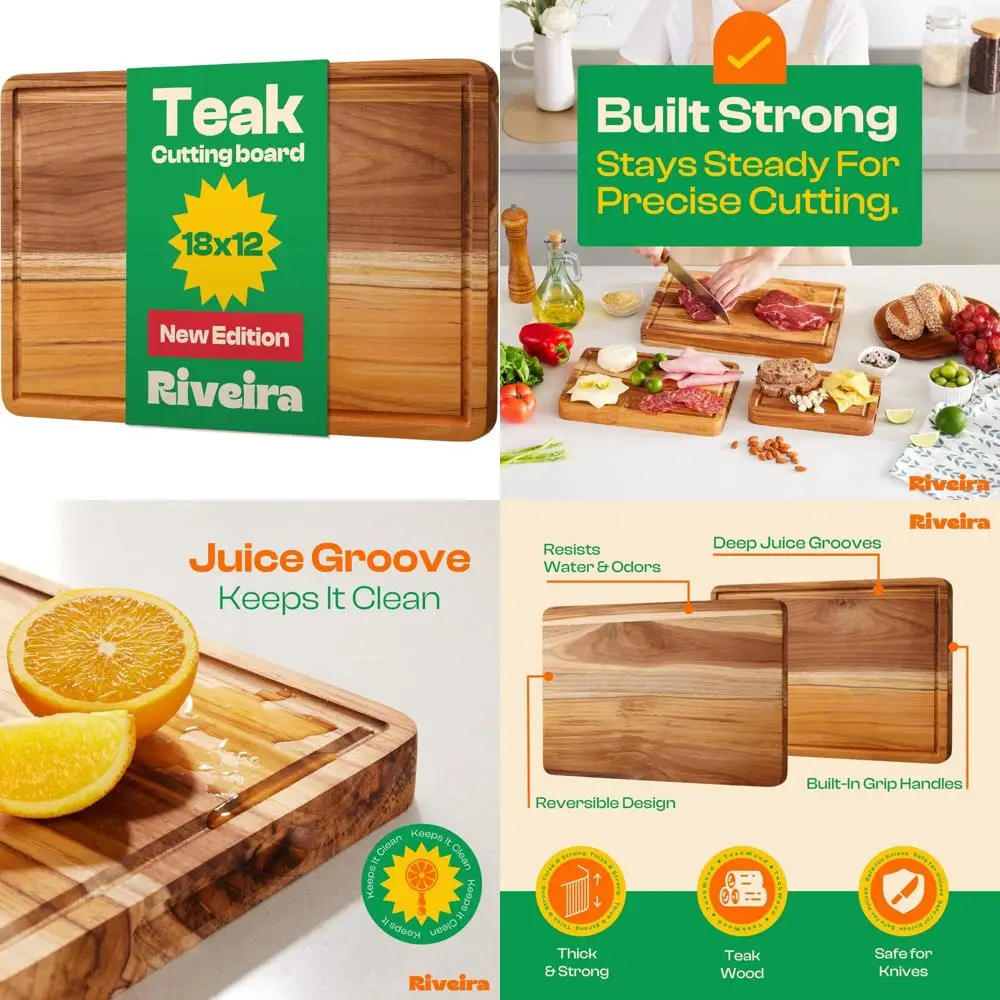 

Gourmet Teak Grandeur Wooden Cutting Board - 18x12 Natural Kitchen Cutting Board for Precision Chopping and Dicing