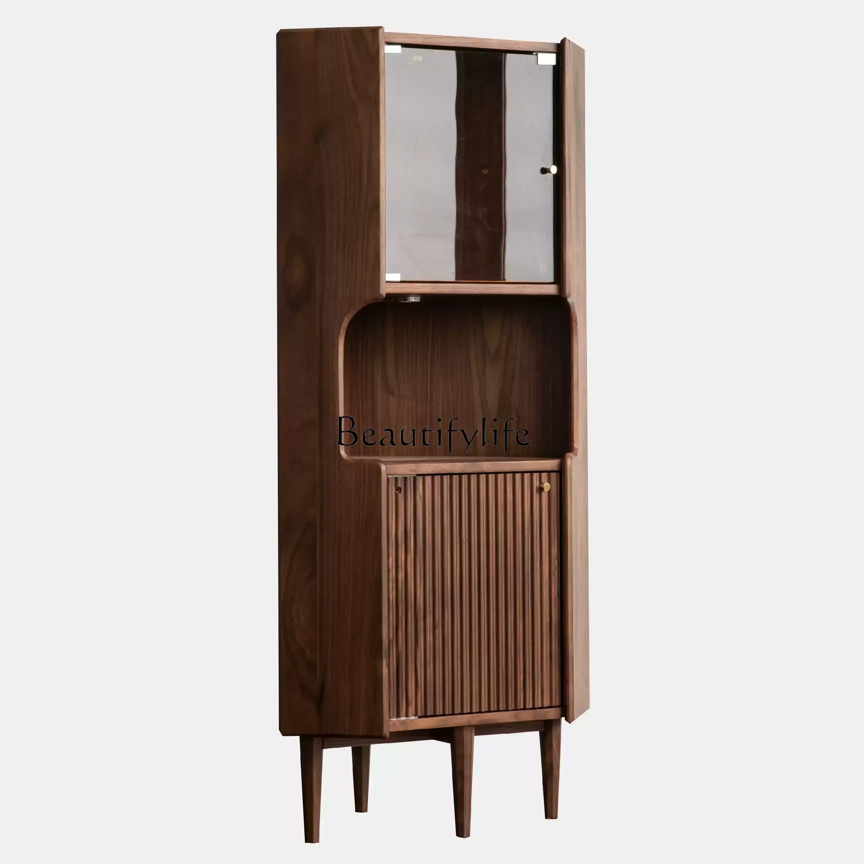 

Retro dianshan black walnut solid wood wine cabinet Nordic living room corner corner cabinet