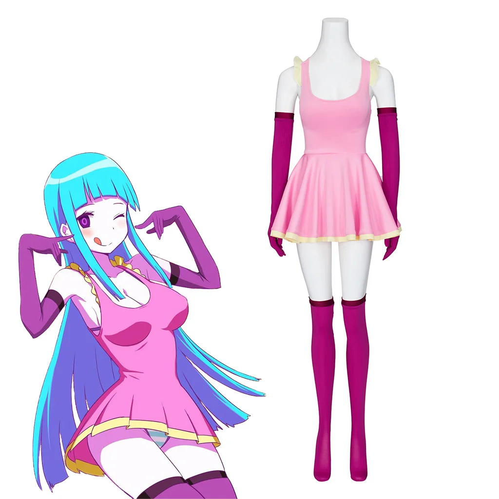 Me!Me!Me! MeMeMe-chan Cosplay Costume Sexy Pink Dress Girls Women Chan Dress With Gloves And Stockings Full Set For Halloween