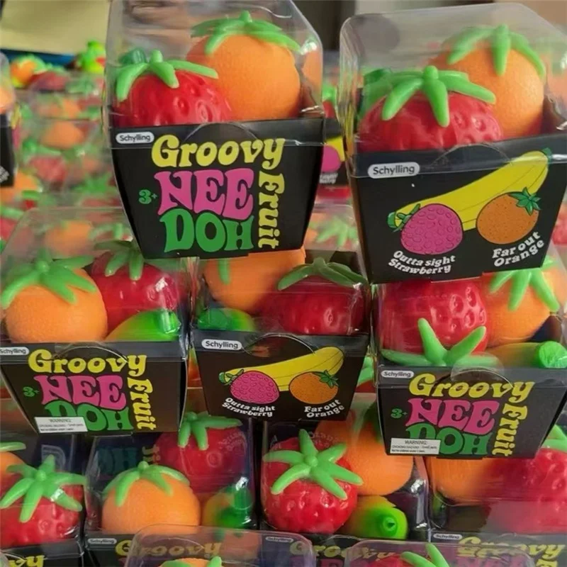 Schylling Needoh Groovy Fruit 3 Pack Set Squeeze Toy Relieve Anxiety Healing Relax Emotional Release Pocket-sized Portable Gift