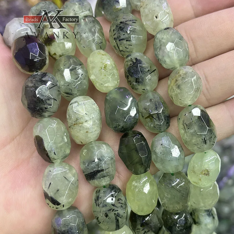 Natural Crystal Prehnite Conformal section Irregular Faceted Loose For Jewelry Making DIY Necklace Bracelet 15''12-16mm