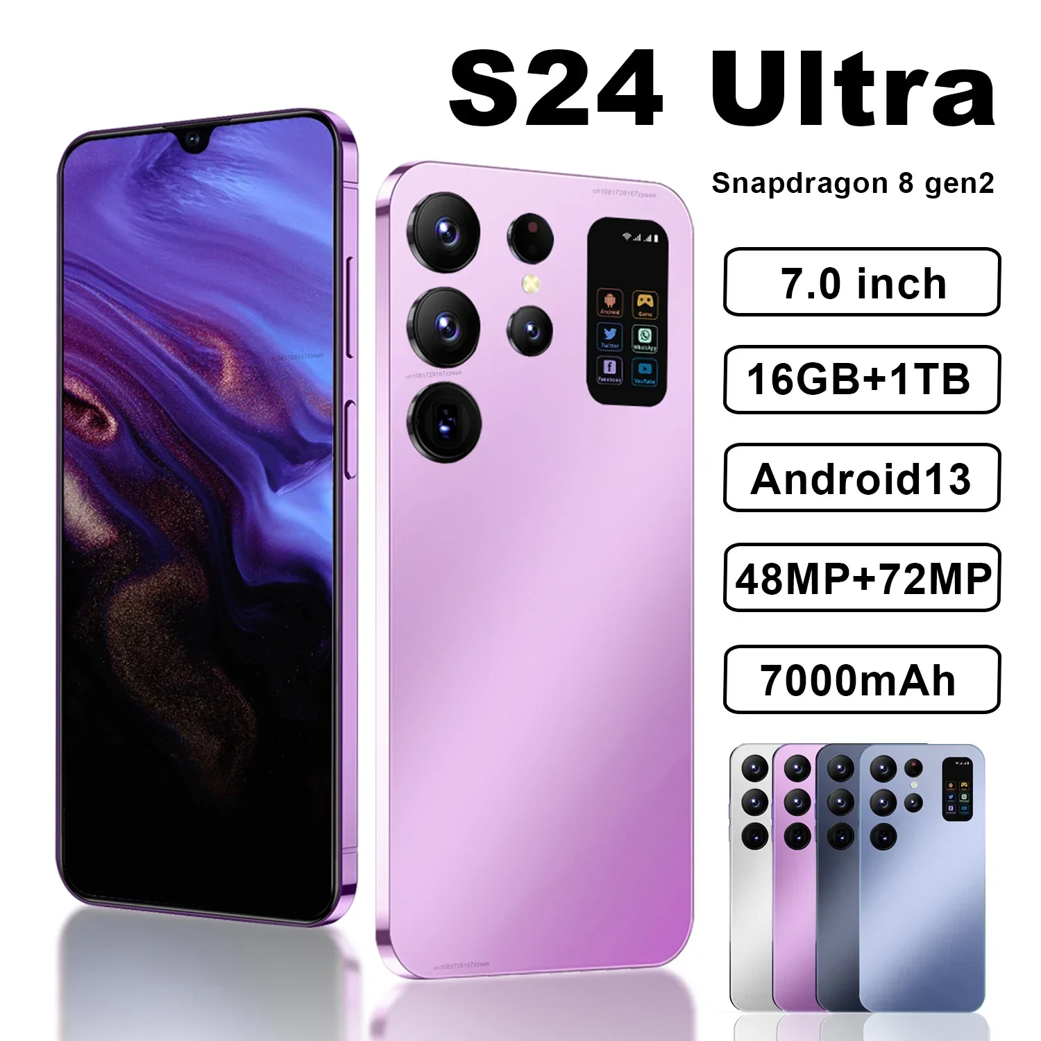 

Original S24 Ultra Smartphone Qualcomm8 Gen2 16GB+1TB 7000mAh 48+72MP Dual SIM Dual Standby 5G Android13 Globalversion NFC Phone