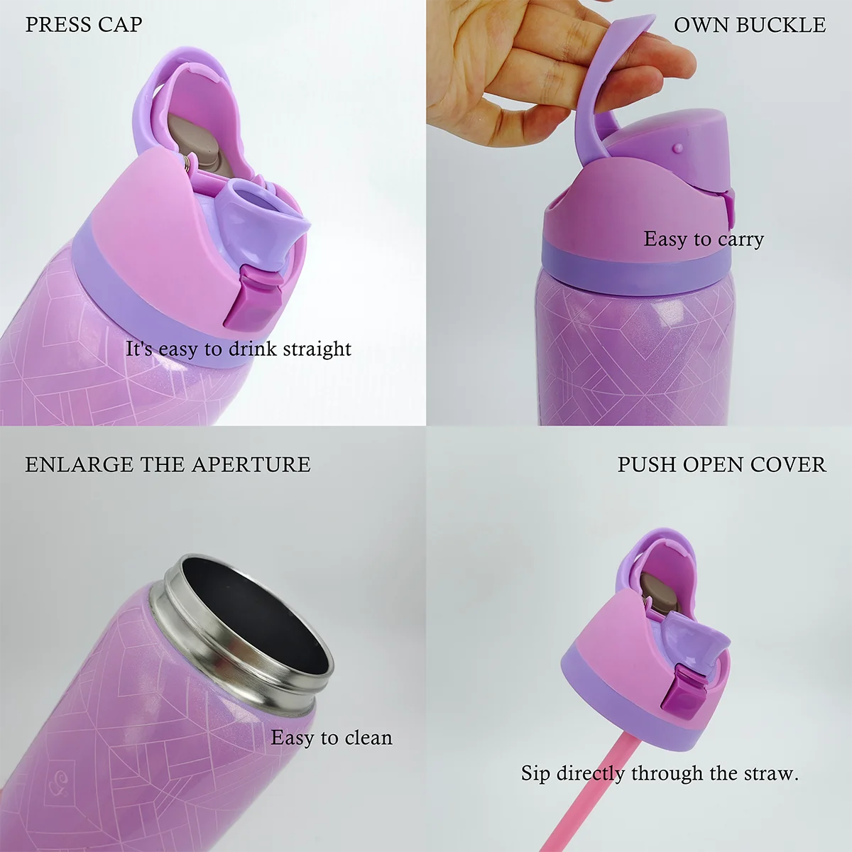 Owalaa pearlescent pink 32oz/945ml stainless steel insulated water bottle with straw,for daily sports outdoor,perfect gift