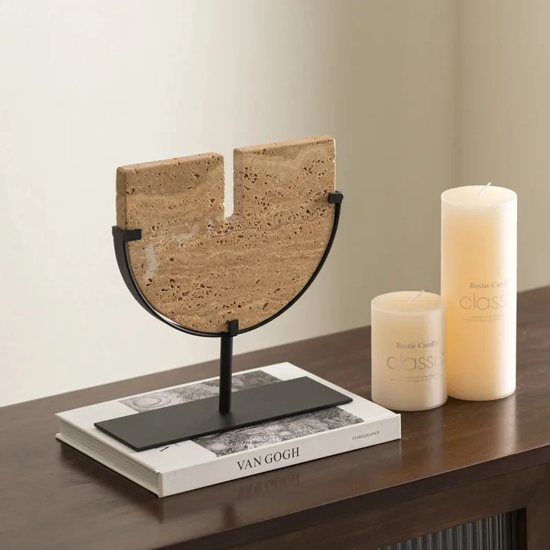 Creative Cave Stone Sculpture Desk Decoration Minimalist U-shape Travertine Ornaments Retro Handicrafts Room Aesthetic Decor