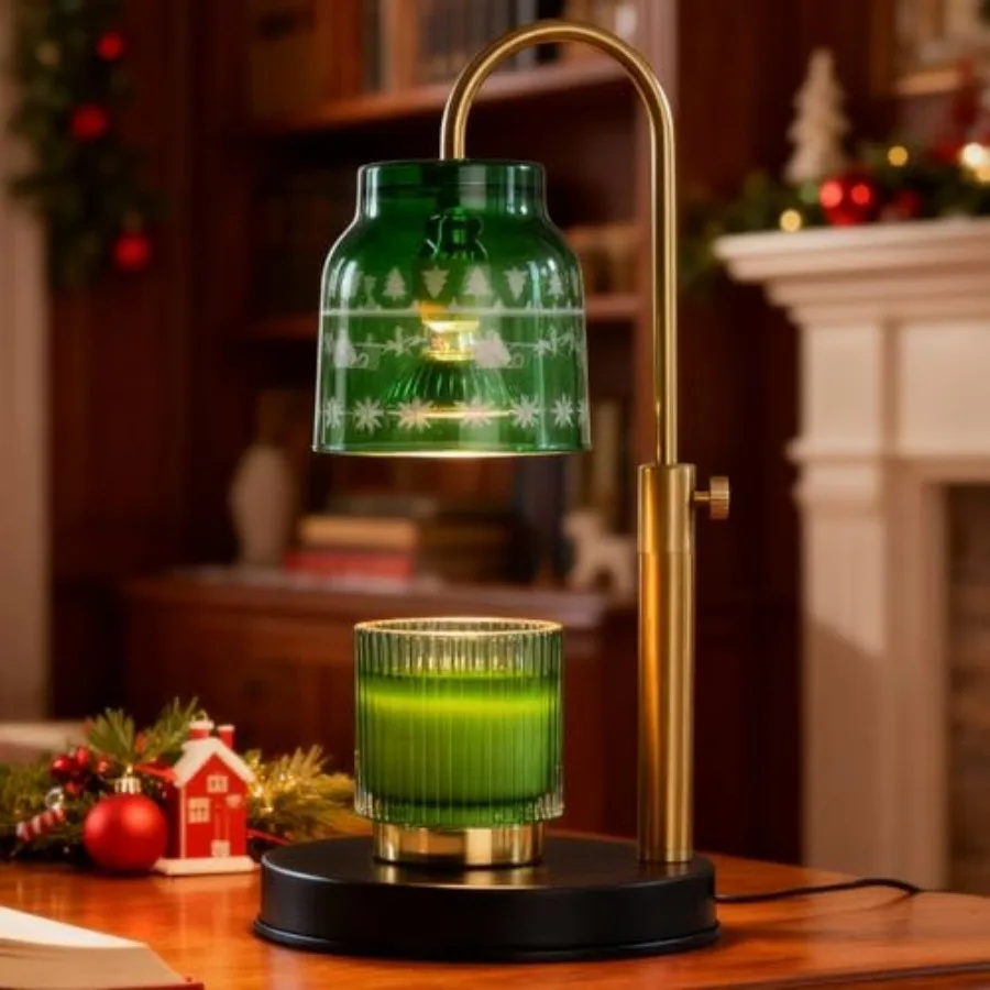 Christmas Candle Warmer Lamp, with 2 Bulbs, Timer and Dimmer, Compatible with Large Yankee Candle Jars, 3 Wick Candles, Height