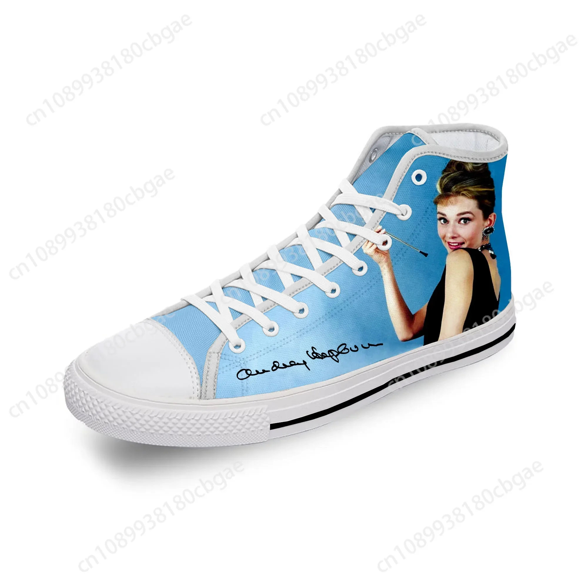 Movie Star Audrey Hepburn Cute White Cloth 3D Print High Top Canvas Fashion Shoes Men Women Lightweight Breathable Sneakers