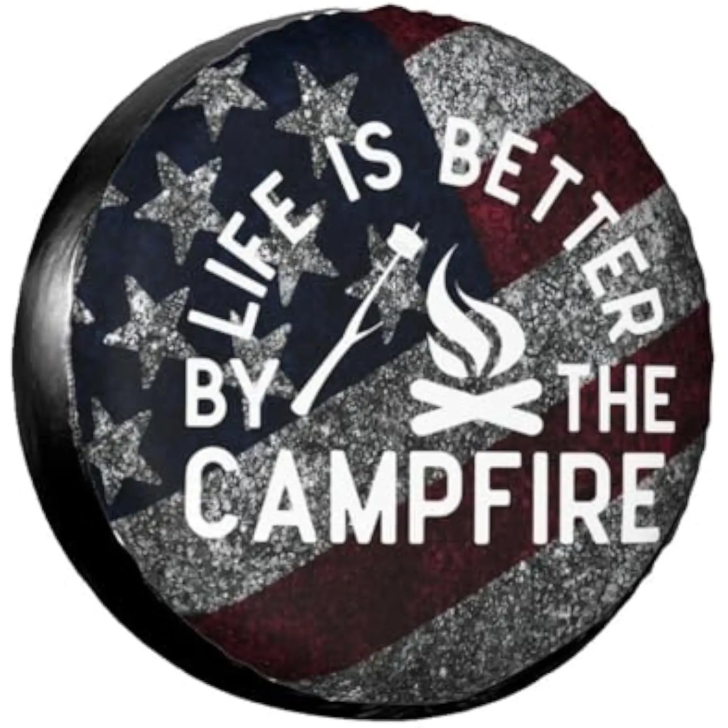 American Flag Campfire Life is Better RV Spare Tire Cover Polyester Waterproof Wheel Protector for Trailer Camper Truck SUV 15