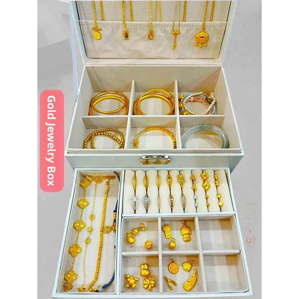 

Элитная шкатулка для хранения ювелирных украшений, золотых аксессуаров и серег, с золотой фурнитурой, органайзер с защитой от окисления