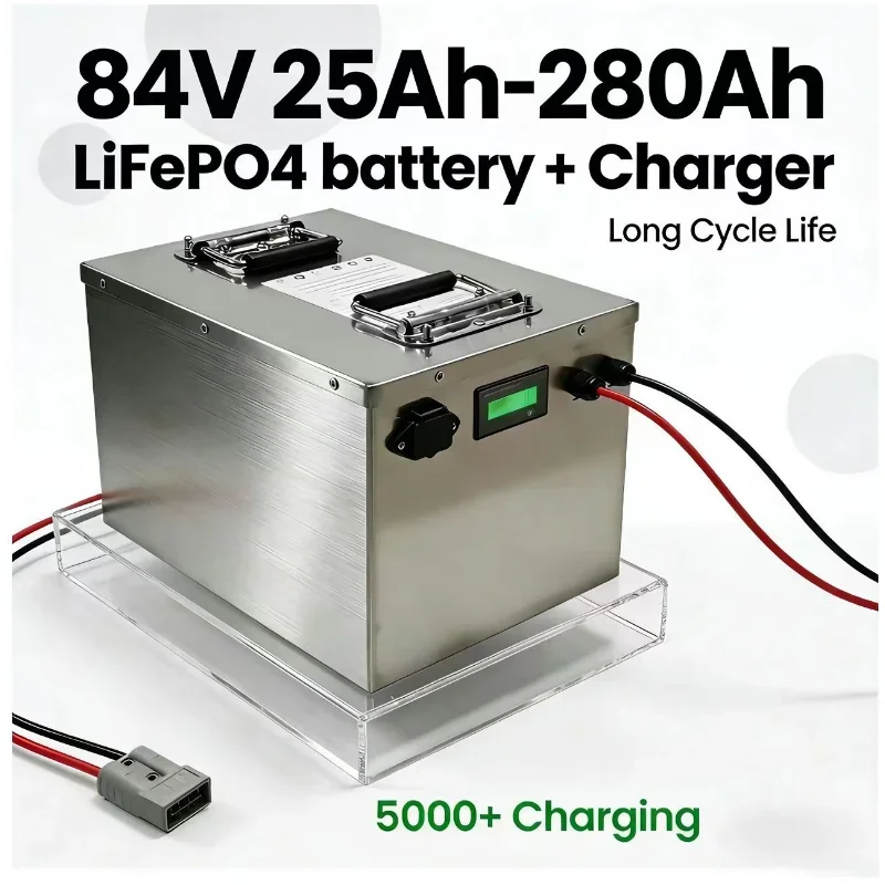 2000W-8000W High-Power 27S 84V LiFePO4 Battery 25-280Ah, Built-in BMS, Rechargeable Deep Cycle Battery Pack for Two-Wheelers & E