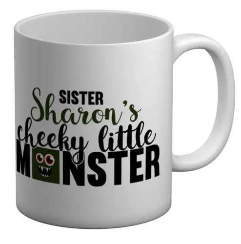 Personalised Sister's Cheeky Little Monster White 11oz Mug Cup