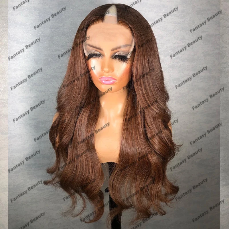 Natural Remy Highlight Copper Brown Blonde Human Hair 1x4 Size V Part Wigs for Black Women Ombre Honey Brown V Part Wigs Daily