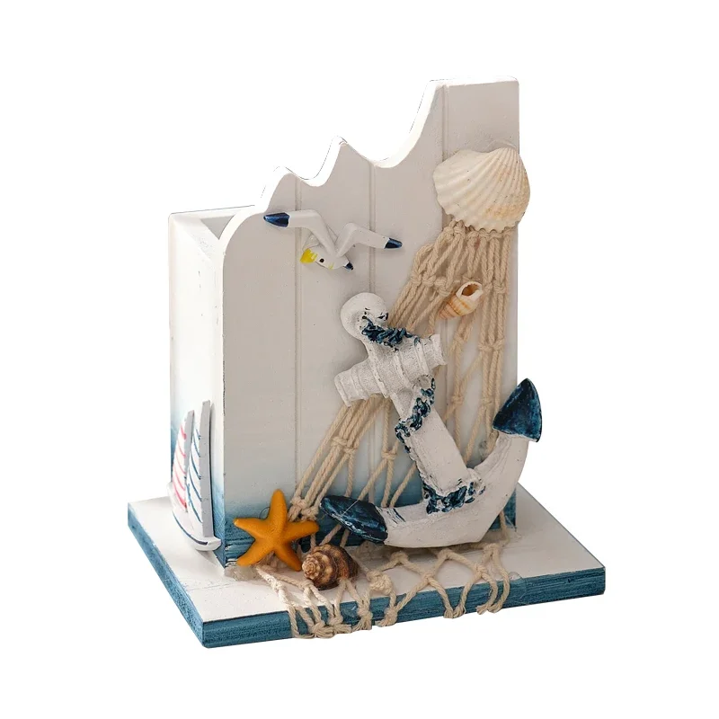 Mediterranean style creativity, pen holder storage box, ocean style home wood, office desktop decorations, ornament gifts