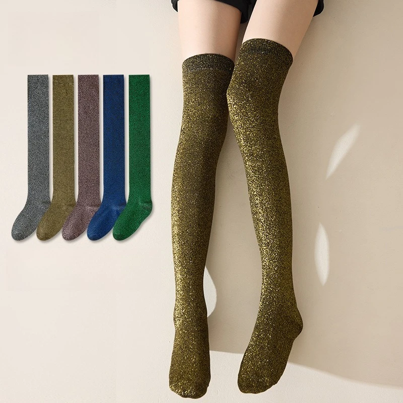Knee over socks, children's versatile long socks, niche pile socks, gold and silver silk long socks, shiny silk