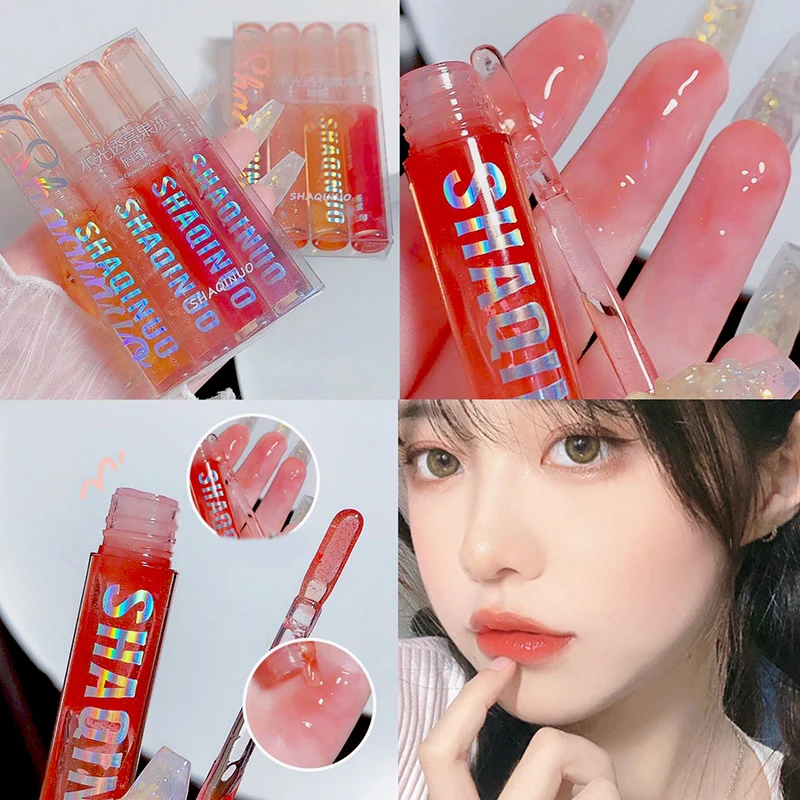 1/4Pcs Womens Watery Mirror Lip Oil Transparent Lip Gloss Long Lasting Waterproof Moisturizing Lip Glaze Cosmetic Tools