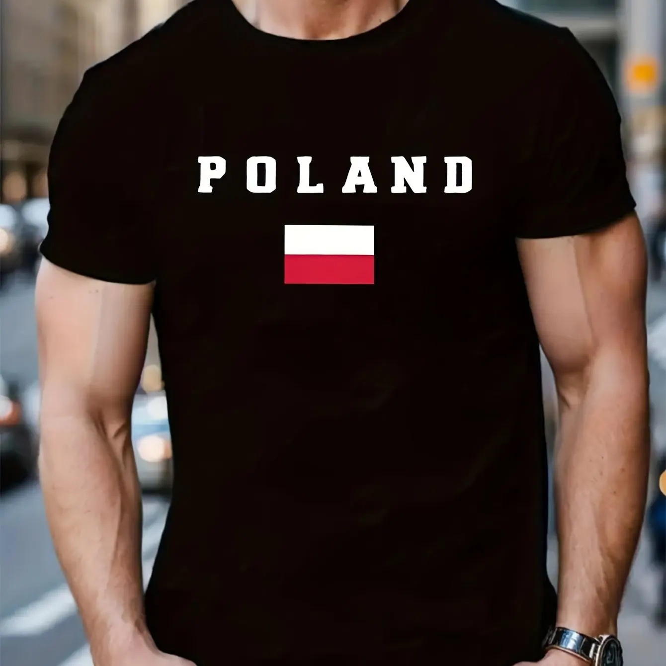 

Men's T-Shirt Poland Flag Print Short Sleeve Casual O-neck Tops Tee Loose Pullover Outdoors Sport Streetwear Oversized Clothing