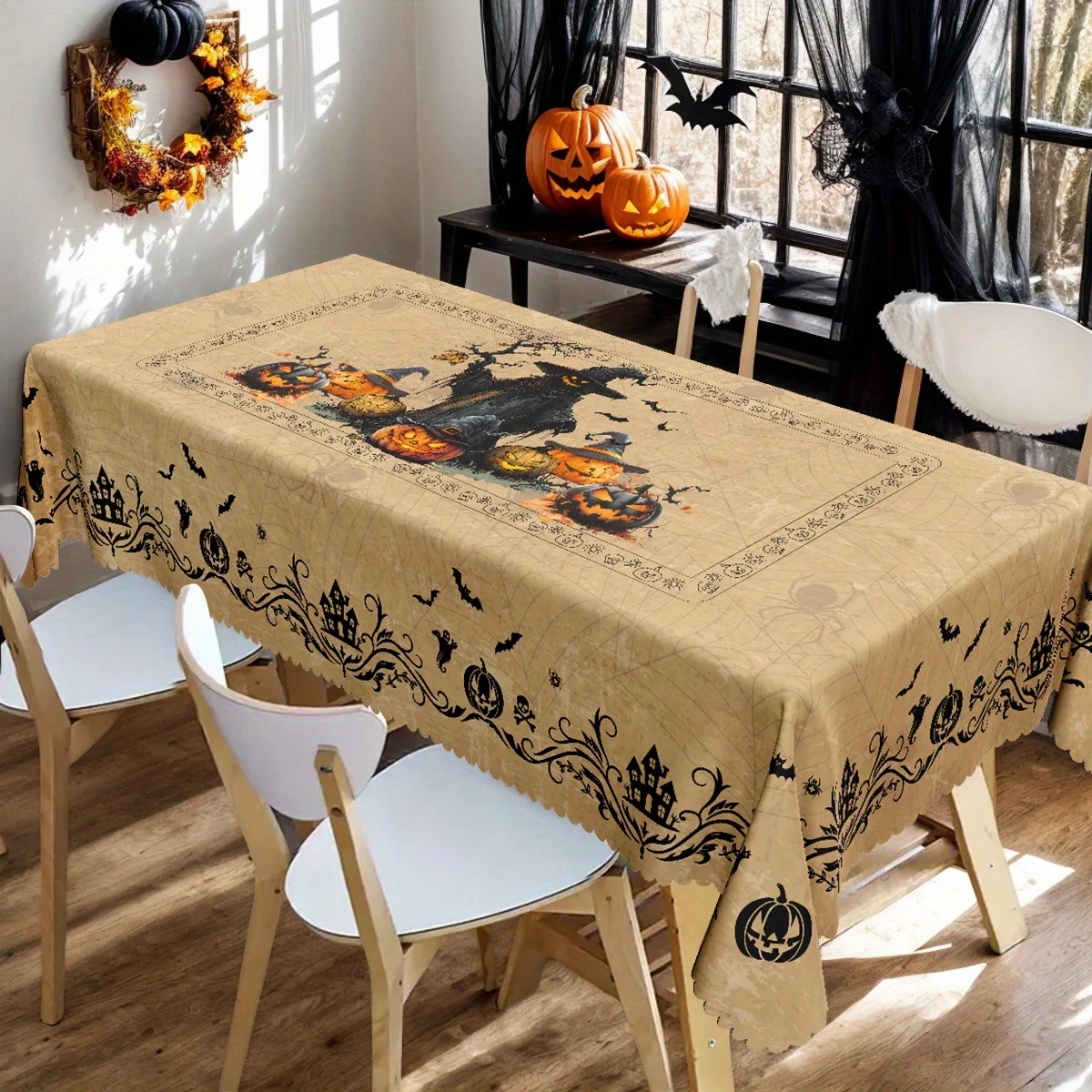 1 piece, polyester tablecloth, Halloween-themed party tablecloth, ancient spirit festival vintage pumpkin batzyc
