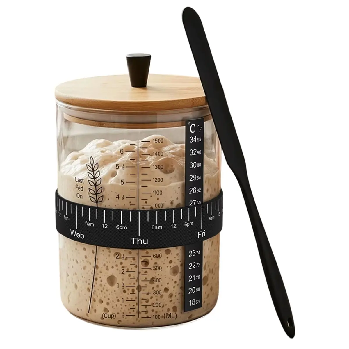 Time Saving 1500ml Sourdough Jar Set Clear Glass Heat Sourdough Container Baking Fermentation Jar Food Storage