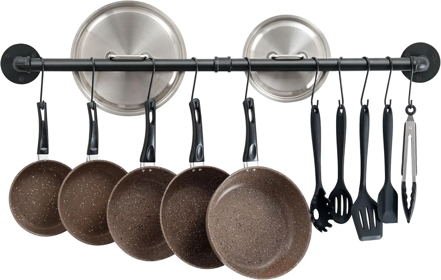

38 inch Pot Bar Rack Wall Mounted Detachable Pans Hanging Rail Kitchen Lids Utensils Hanger with 14 S Hooks Black
